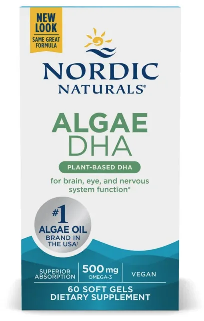 Nordic Naturals Algae DHA, olej z mořských řas, 60 softgel kapslí