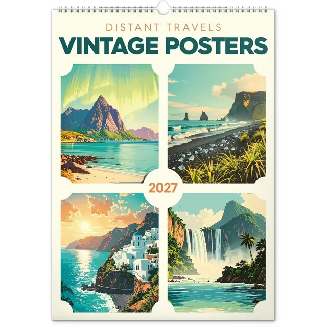 NOTIQUE Nástěnný kalendář Vintage plakáty - tropické ráje 2027 33 × 46 cm