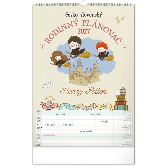NOTIQUE Rodinný plánovací nástěnný kalendář Harry Potter 2027 33 × 46 cm