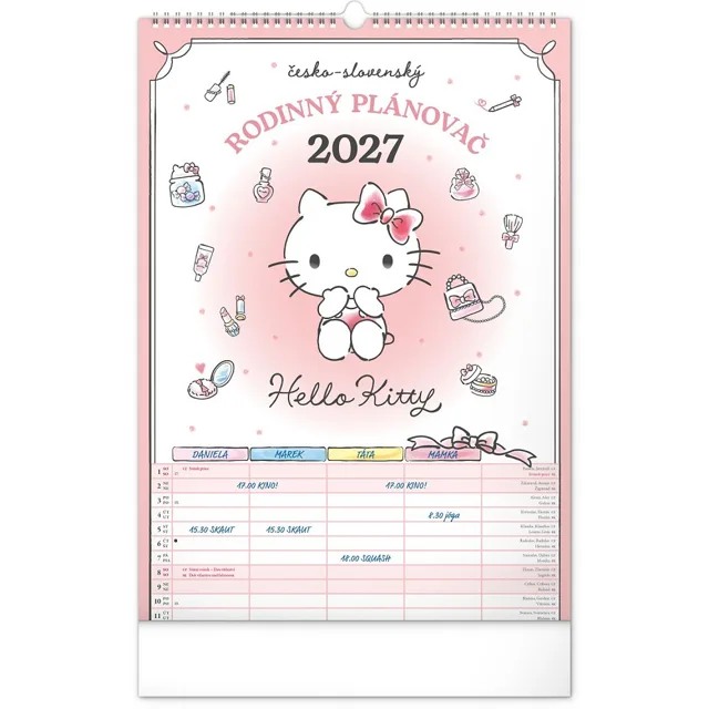 NOTIQUE Rodinný plánovací nástěnný kalendář Hello Kitty 2027 33 × 46 cm