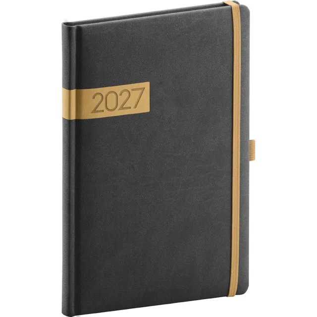 NOTIQUE Twill týdenní diář 2027, černo-zlatý, A5 15 × 21 cm