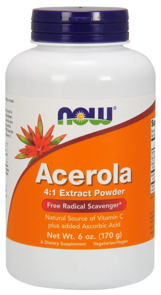 NOW Acerola prášek, přírodní vitamin C, 170 g (6 oz)