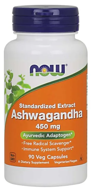 NOW Ashwagandha (Vitánie snodárná) extrakt, 450 mg, 90 rostlinných kapslí