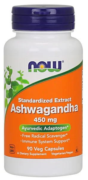 NOW Ashwagandha (Vitánie snodárná) extrakt, 450 mg x 90 rostlinných kapslí