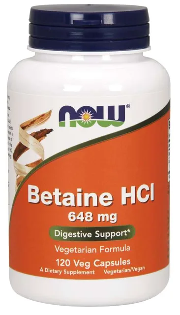 NOW Betaine HCl, vegetariánský, 648 mg, 120 rostlinných kapslí