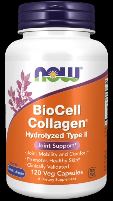 NOW Biocell collagen hydrolyzed (hydrolyzovaný kolagen) II.typ, 120 rostlinných kapslí