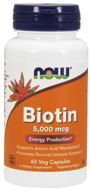 NOW Biotin, 5000 ug, 60 rostlinných kapslí