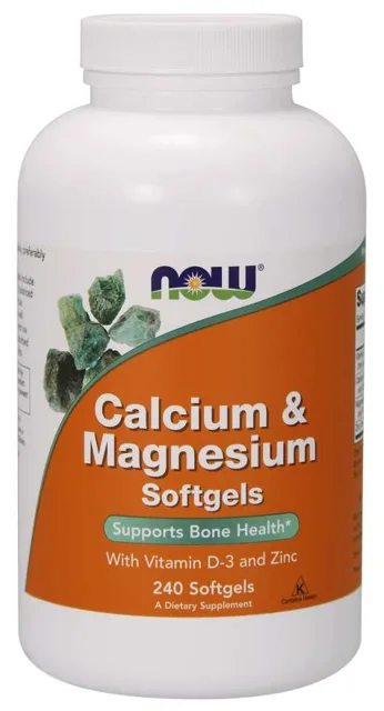 NOW Calcium & Magnesium, with Vitamin D-3 and Zinc, Vápník + Hořčík + Vitamín D3 a Zinek, 240 softgelových kapslí