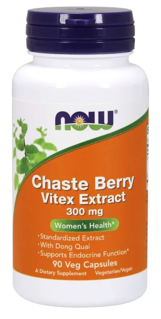 NOW Chaste Berry Vitex Extract (Drmek obecný), 300 mg, 90 rostlinných kapslí