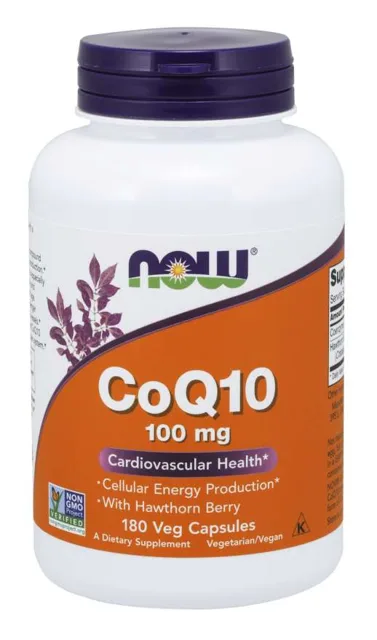 NOW CoQ10 (koenzym Q10) + Hloh, 100 mg, 180 rostlinných kapslí