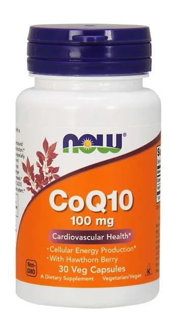 NOW CoQ10 (koenzym Q10) + Hloh, 100 mg, 30 rostlinných kapslí
