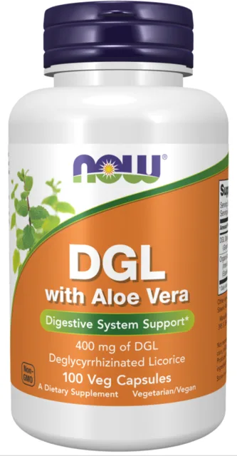 NOW DGL with Aloe Vera, deglycyrrhizinovaná lékořice extrakt s aloe vera, 100 rostlinných kapslí