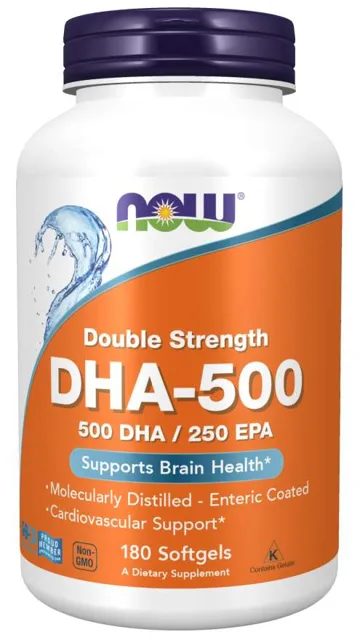 NOW DHA-500, 500 DHA/250 EPA, Omega 3, 180 softgelových kapslí