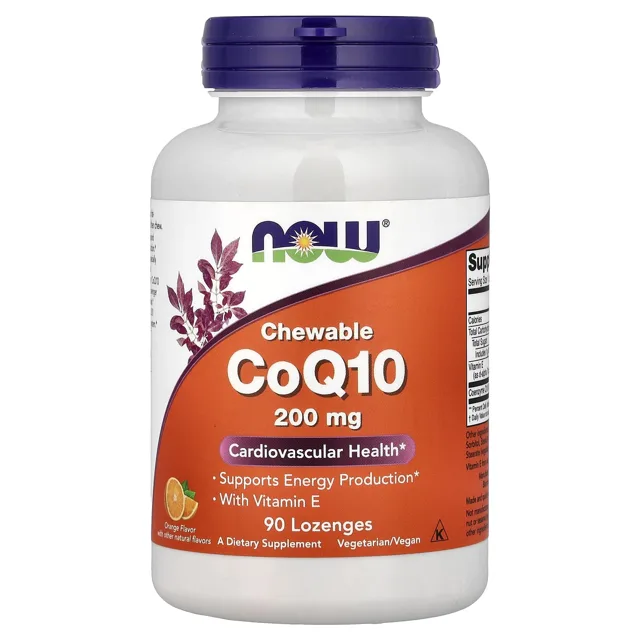 Now® Foods NOW Foods CoQ10 s vitaminem E, 200 mg, pomeranč, 90 žvýkacích pastilek, s cukrem a sladidlem