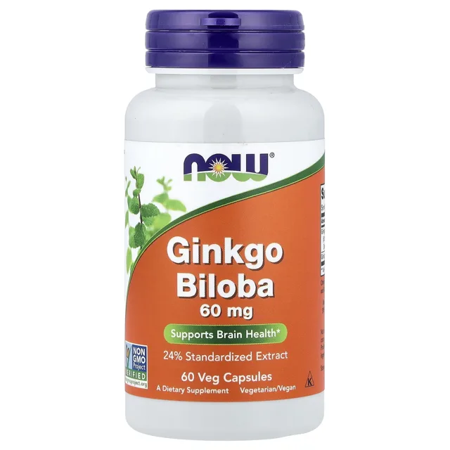 Now® Foods NOW Ginkgo biloba, 60 mg, 60 rostlinných kapslí