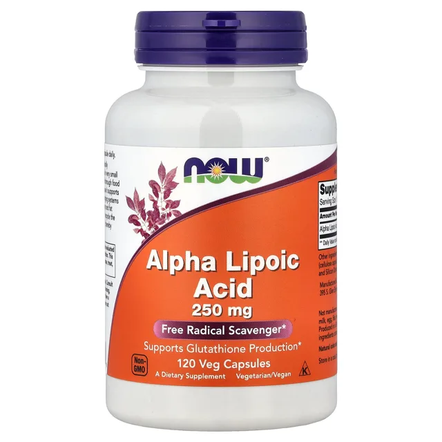 Now® Foods NOW Kyselina alfa-lipoová, 250 mg, 120 rostlinných kapslí