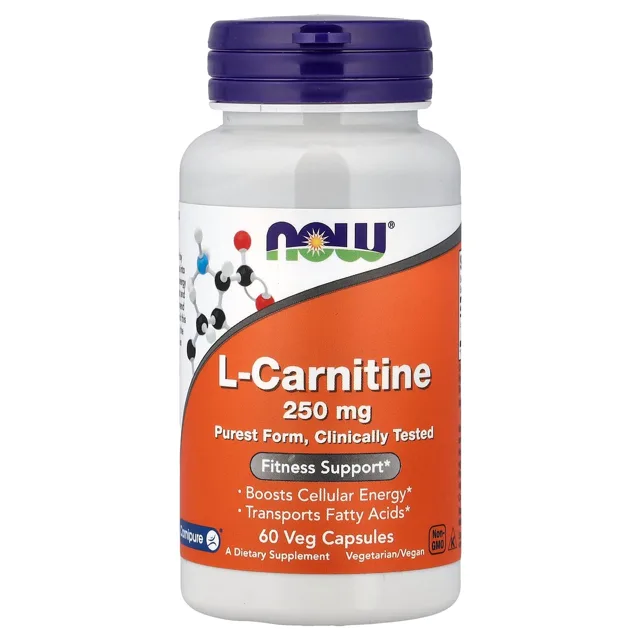 Now® Foods NOW L-karnitin, 250 mg, 60 rostlinných kapslí