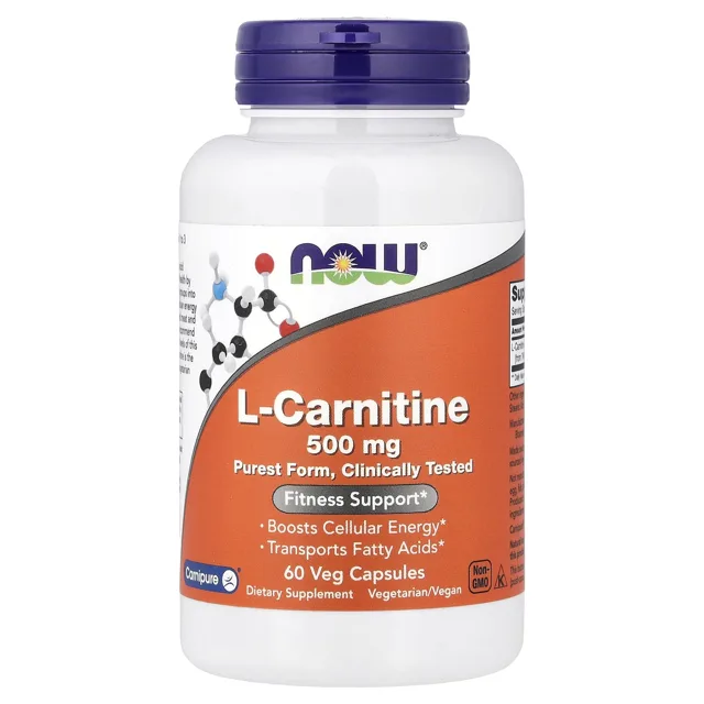 Now® Foods NOW L-karnitin, 500 mg, 60 rostlinných kapslí