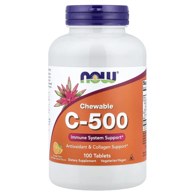 Now® Foods NOW Vitamín C-500 Chewable, pomeranč, 100 žvýkacích tablet