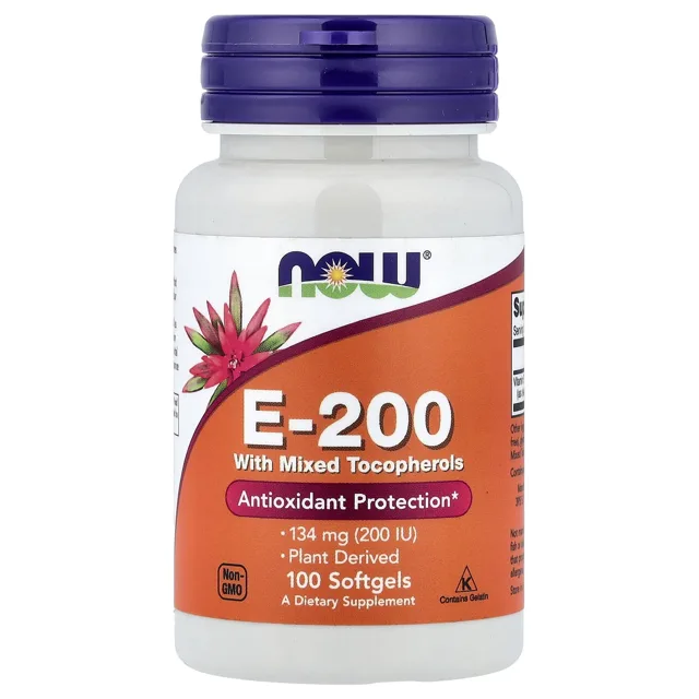 Now® Foods NOW Vitamín E-200 se směsí tokoferolů, 134 mg, 100 softgelových kapslí