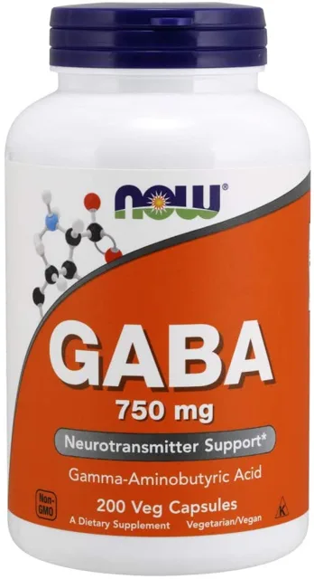 NOW GABA (kyselina gama-aminomáselná) 750 mg, 200 rostlinných kapslí