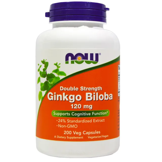 NOW Ginkgo Biloba Double Strenght, 120 mg, 200 rostlinných kapslí
