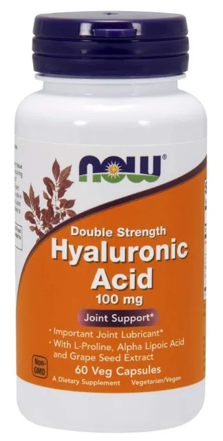 NOW Hyaluronic Acid, dvojitá síla Kyselina Hyaluronová, 100mg, 60 rostlinných kapslí