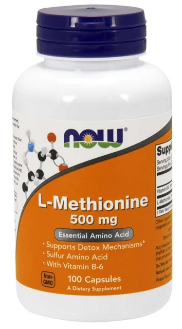 NOW L-Methionine, 500 mg, 100 kapslí
