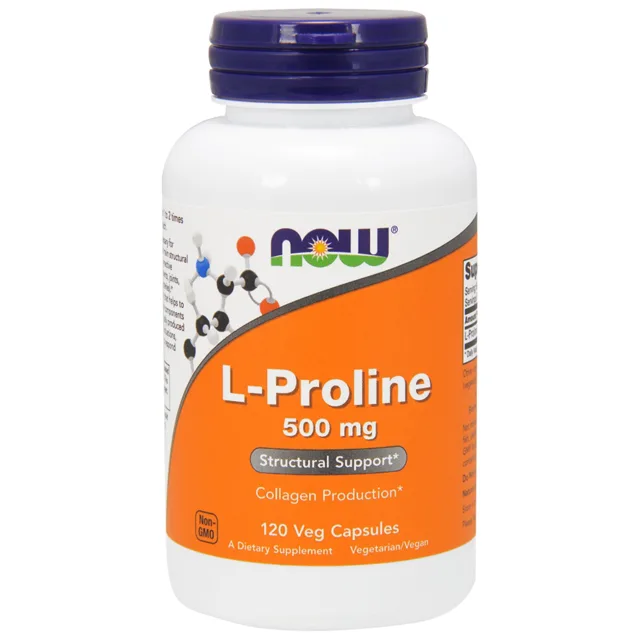 NOW L-Prolin, 500 mg, 120 rostlinných kapslí