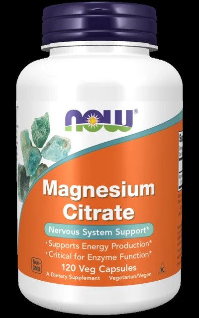 NOW Magnesium Citrate, hořčík citrát, 400 mg, 120 rostlinných kapslí
