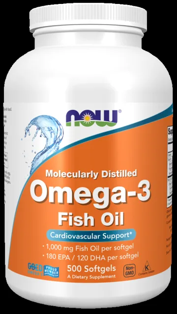NOW Omega-3, molekulárně destilované, 500 softgelových kapslí