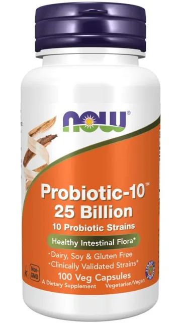 NOW Probiotic-10, probiotika, 25 miliard CFU, 10 kmenů, 100 rostlinných kapslí
