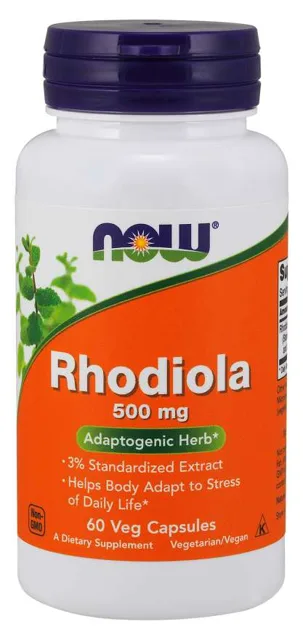 NOW Rhodiola rosea (Rozchodnice růžová), 500 mg, 60 rostlinných kapslí