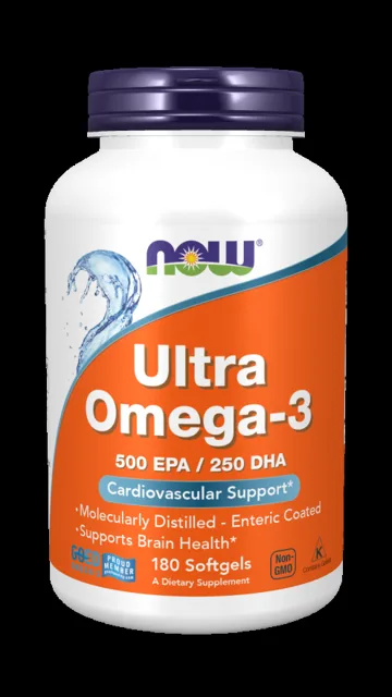 NOW Ultra omega-3, 250 DHA/500 EPA, 180 softgelových kapslí