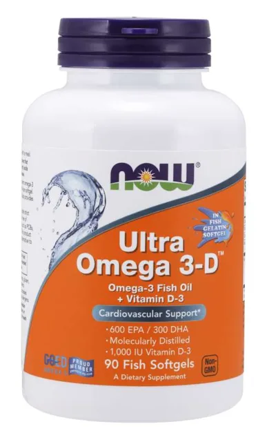 NOW Ultra omega-3 s vitaminem D, 300 DHA / 600 EPA, 90 softgelových kapslí
