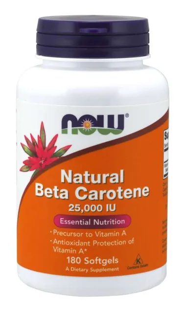 NOW Vitamin A, Přírodní betakaroten, 25000 IU, 180 softgel kapslí