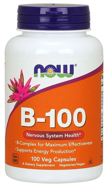 NOW Vitamin B-100 Complex, 100 rostlinných kapslí