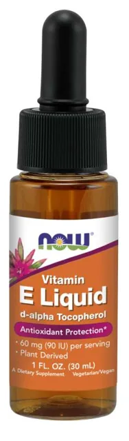 NOW Vitamin E Liquid 90 IU, Tekutý Vitamín E, 150 dávek, 30 ml.
