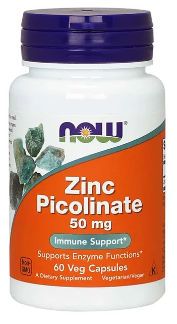 NOW Zinc Picolinate (zinek pikolinát), 50 mg, 60 rostlinných kapslí