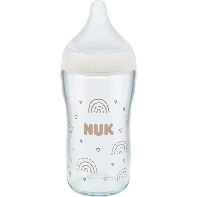 NUK Perfect Match Glass Bottle skleněná kojenecká láhev s kontrolou teploty 3m+ 1 ks