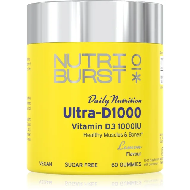 Nutriburst Daily Nutrition Ultra‑D1000 Gummies želé bonbóny pro normální funkci imunitního systému, stav kostí, zubů a činnost svalů příchuť Lemon 60