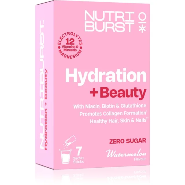 Nutriburst Hydratation + Beauty rehydratační elektrolytový nápoj pro krásné vlasy, pleť a nehty příchuť Watermelon 7x5 g