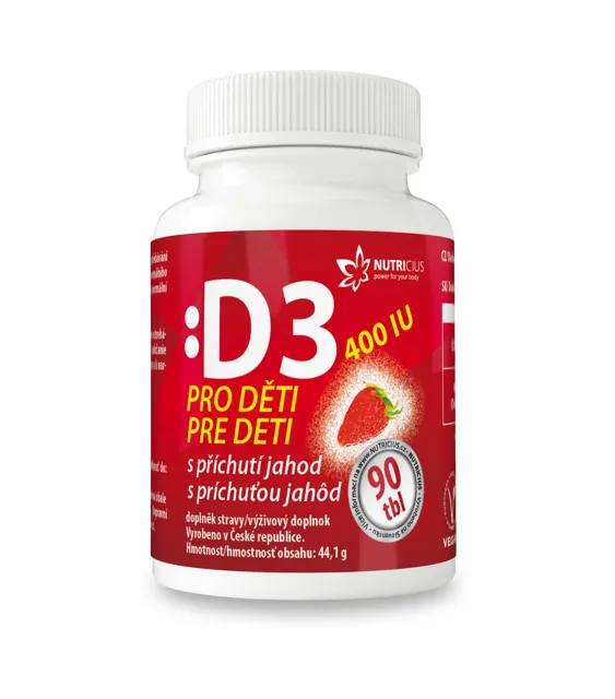 Nutricius Vitamín D3 pro děti 400IU jahoda 90 tablet