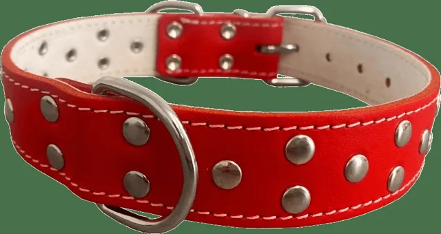 Obojek STELLA, podšitý filcem,zdobený nýty 30*60 červená