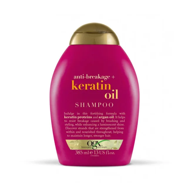 OGX Keratin Oil šampon na lámavé vlasy a roztřepené konečky, 385 ml
