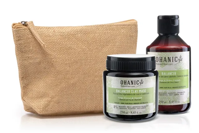 Ohanic Gift Set Balancer - Set na mastné vlasy šampon + maska + taštička