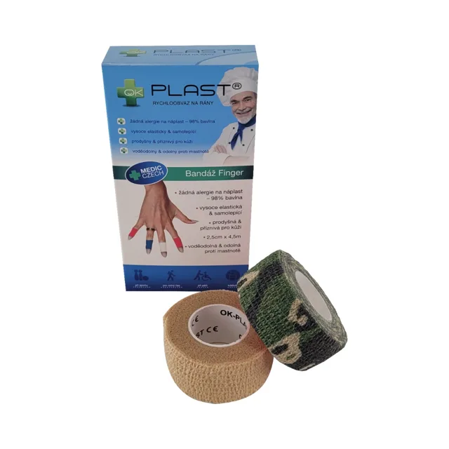 OK-plast Rychloobvaz Bandáž Finger 2,5 cm x 4,5 m 2 ks tělová a maskáčová