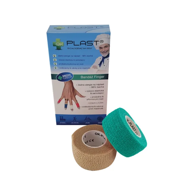 OK-plast Rychloobvaz Bandáž Finger 2,5 cm x 4,5 m 2 ks tělová a zelená