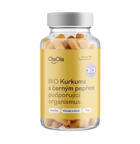 OlaOla BIO Kurkuma s černým pepřem podporující organismus 90 kapslí