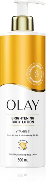 OLAY tělové mléko s vitamínem C pro rozjasnění pokožky, 24hodinová hydratace, 500 ml (poškozený aplikátor)